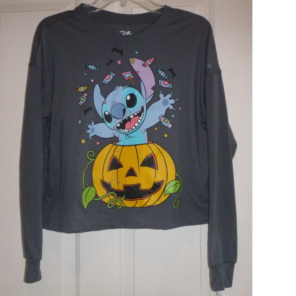 Womens Disney LILO & STITCH Halloween Crop T-Shirt Plus Size 1X 2X pumpkin NWT